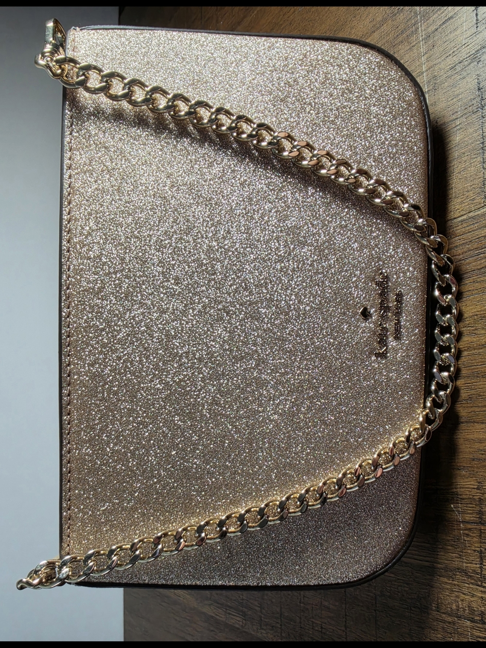 kate spade Rose Gold Glitter Crossbody with Chain